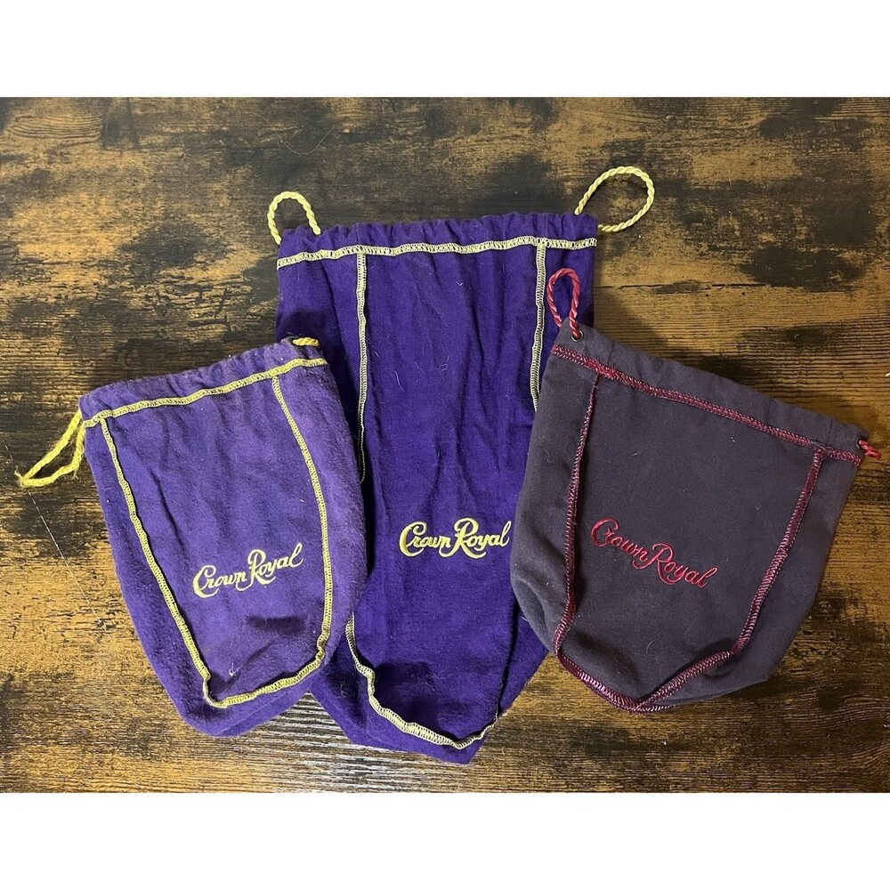 Lot of 3 Crown Royal Drawstring Bags Purple & Blackberry Whiskey Bags